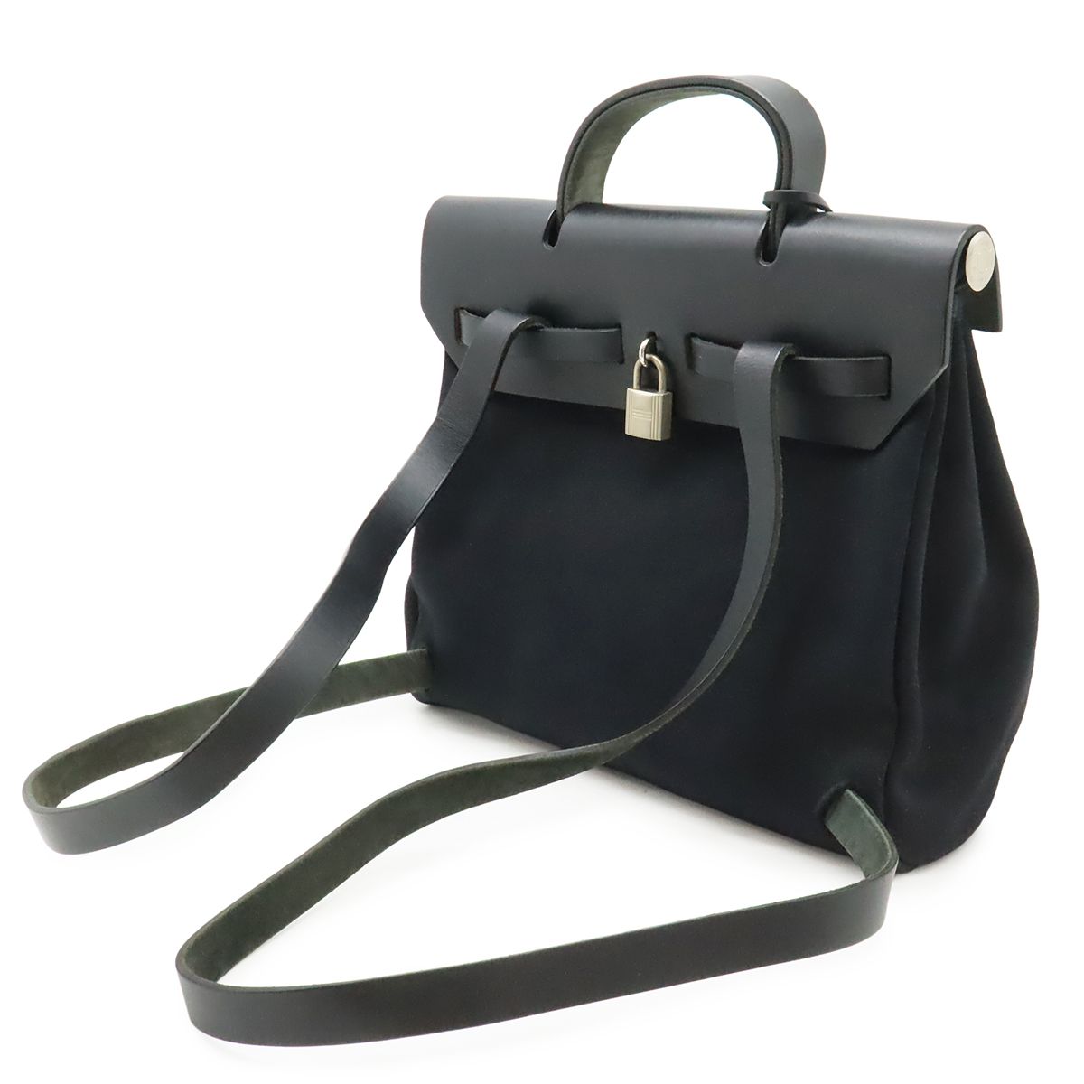 Hermes Herbag a Dos PM Backpack 2-Way Handbag Toile Officier Leather Black — view 2