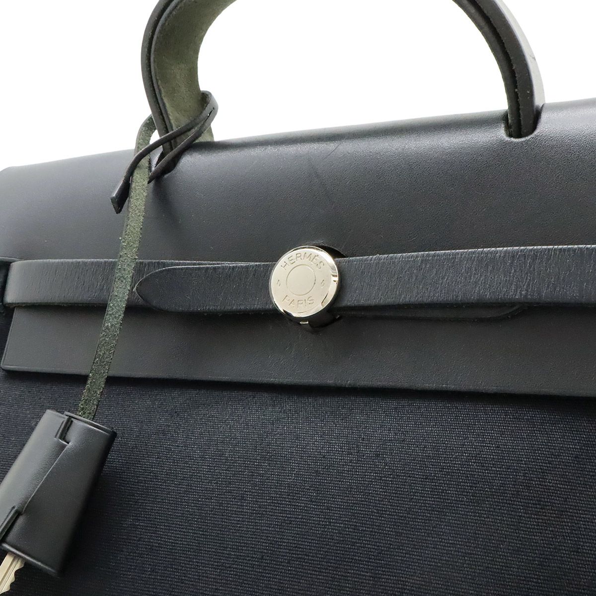 Hermes Herbag a Dos PM Backpack 2-Way Handbag Toile Officier Leather Black — view 7