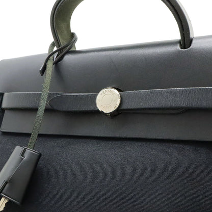 Hermes Herbag a Dos PM Backpack 2-Way Handbag Toile Officier Leather Black — view 7