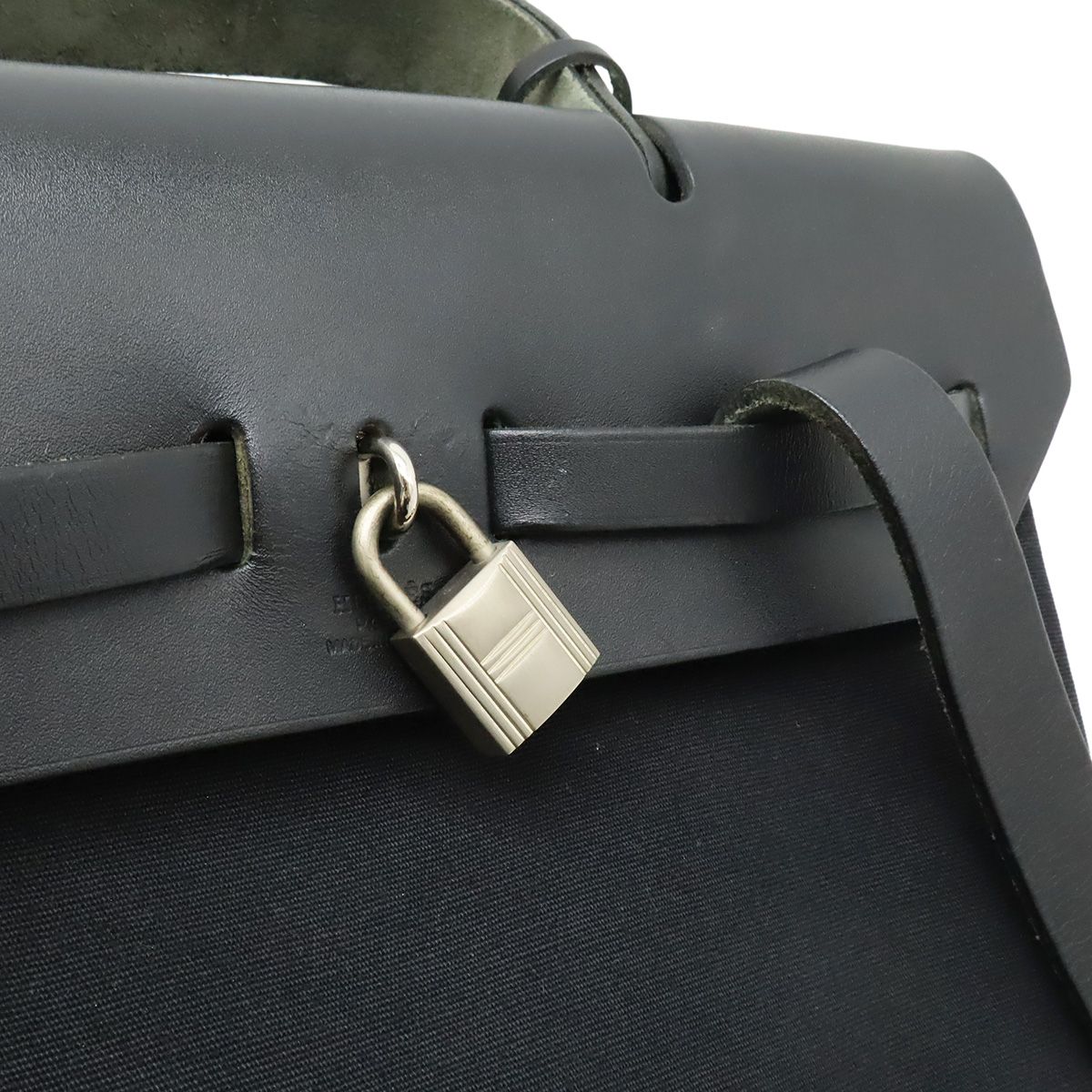 Hermes Herbag a Dos PM Backpack 2-Way Handbag Toile Officier Leather Black — view 6