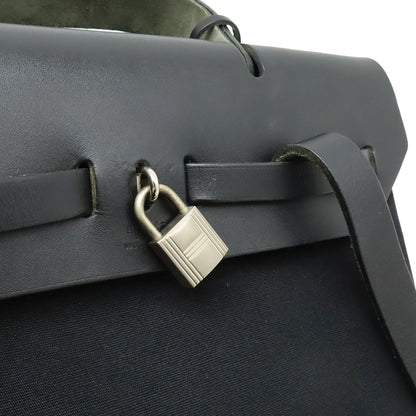 Hermes Herbag a Dos PM Backpack 2-Way Handbag Toile Officier Leather Black — view 6
