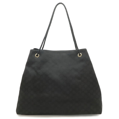Gucci GG Nylon Tote Shoulder Bag Leather Black Gold