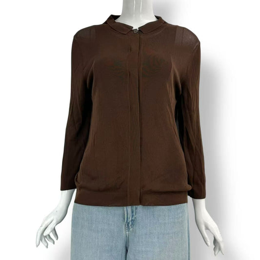 Hermes Top Ensemble Sheer Knit Cardigan Vest Brown