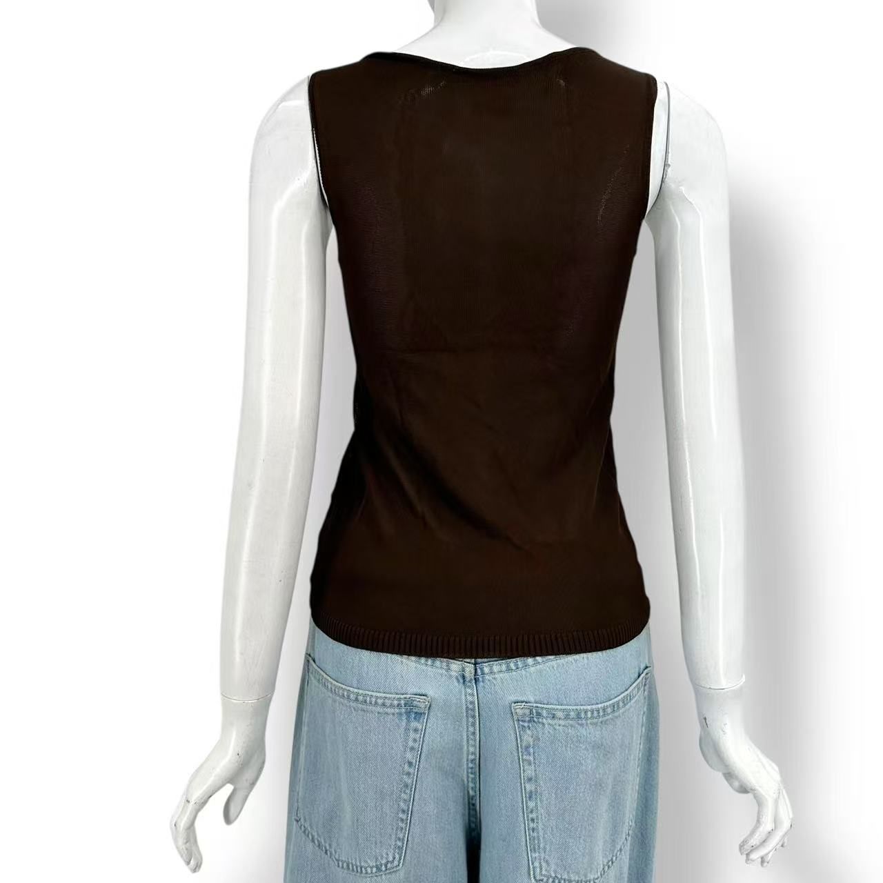 Hermes Top Ensemble Sheer Knit Cardigan Vest Brown — view 4