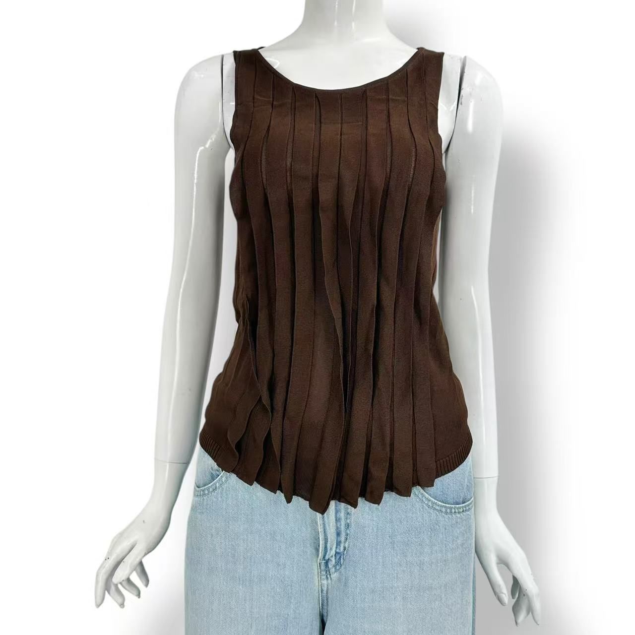 Hermes Top Ensemble Sheer Knit Cardigan Vest Brown — view 3