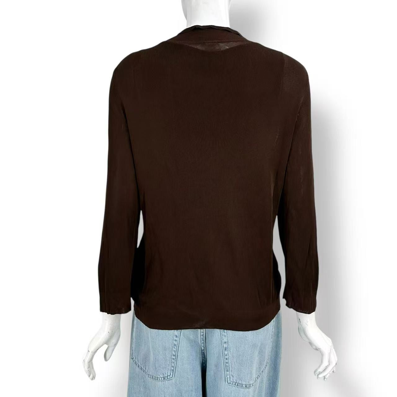 Hermes Top Ensemble Sheer Knit Cardigan Vest Brown — view 2