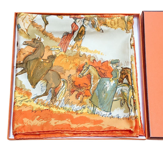 Hermes Carre 90 Silk Scarf Amazones Orange