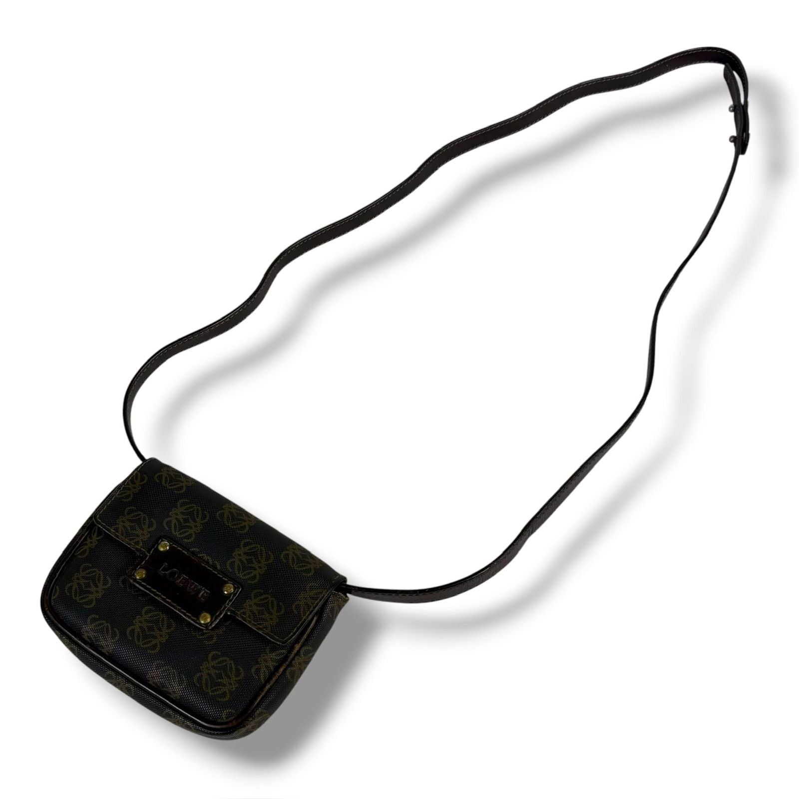 Loewe Repeat Anagram Logo Waist Pouch Mini Shoulder Bag Pochette Brown Black — view 2