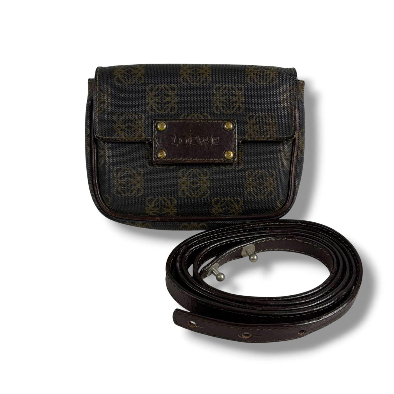 Loewe Repeat Anagram Logo Waist Pouch Mini Shoulder Bag Pochette Brown Black