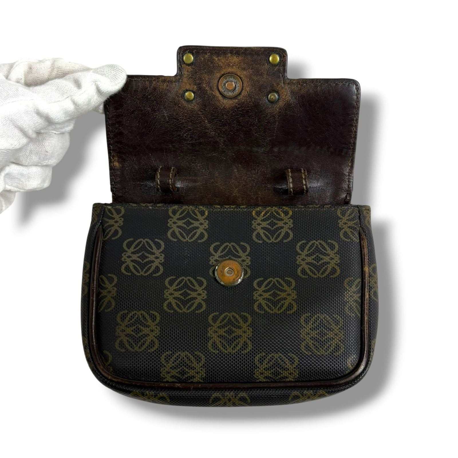Loewe Repeat Anagram Logo Waist Pouch Mini Shoulder Bag Pochette Brown Black — view 5