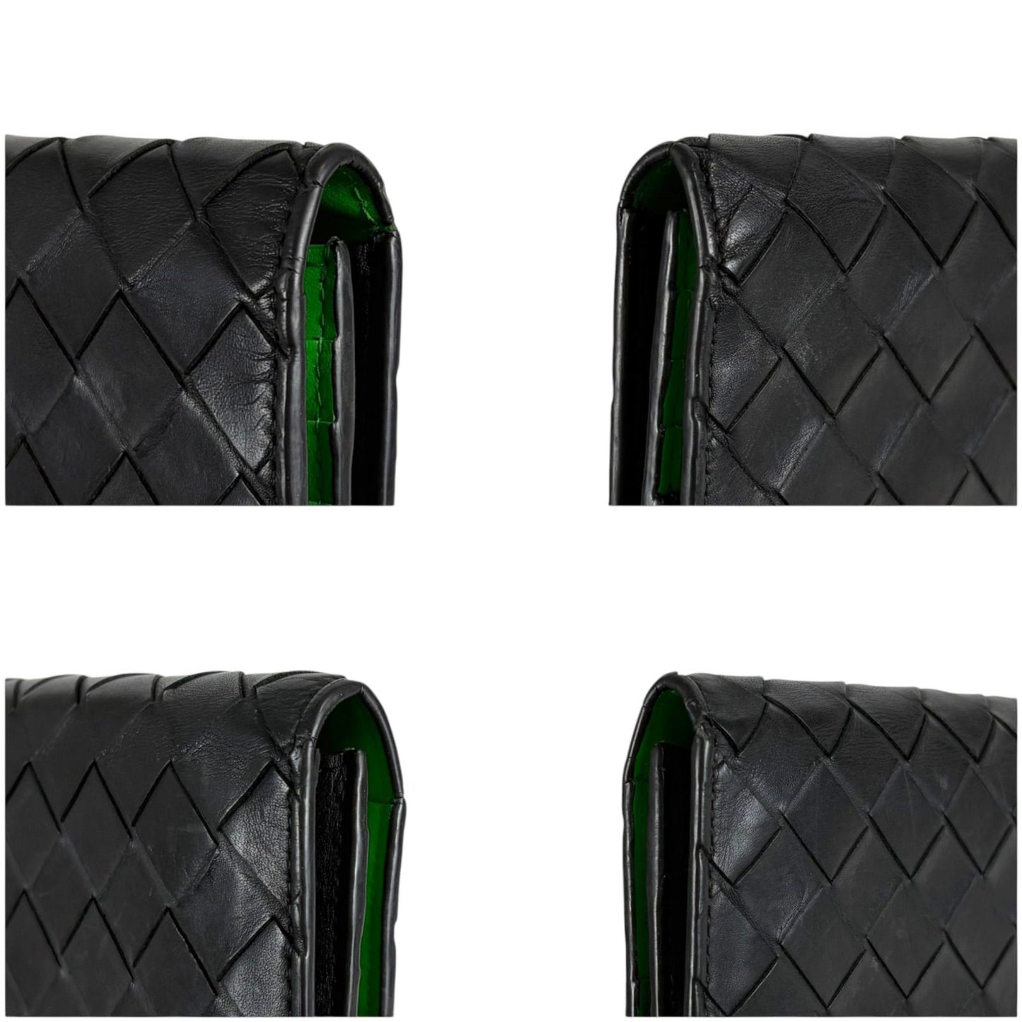Bottega Veneta Bicolor Bifold Wallet Intrecciato Leather Black Green — view 6