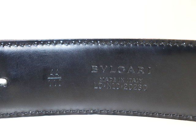 Bvlgari Leather Round Logo Buckle Silver Belt Black — view 4