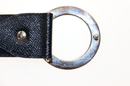 Bvlgari Leather Round Logo Buckle Silver Belt Black — view 3