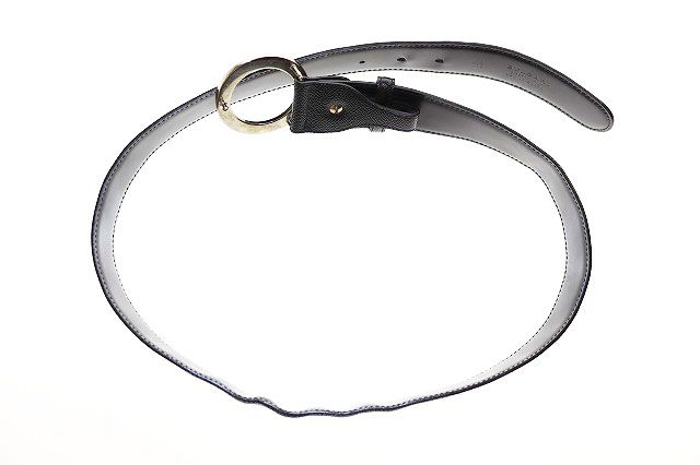 Bvlgari Leather Round Logo Buckle Silver Belt Black — view 8