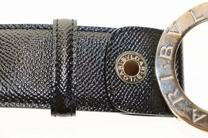 Bvlgari Leather Round Logo Buckle Silver Belt Black — view 7