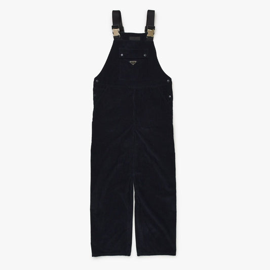 Prada Corduroy Overalls Fabric Navy Triangle Logo Shoulder Strap