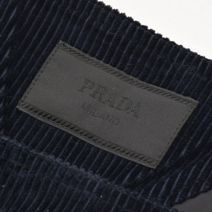 Prada Corduroy Overalls Fabric Navy Triangle Logo Shoulder Strap — view 4