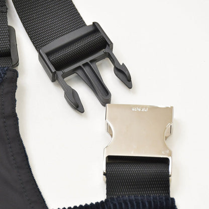 Prada Corduroy Overalls Fabric Navy Triangle Logo Shoulder Strap — view 5