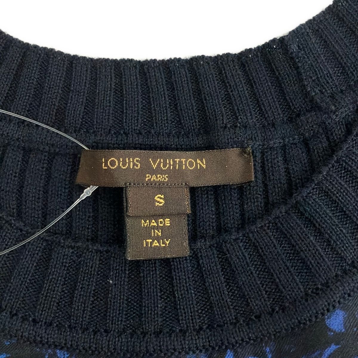 Louis Vuitton Dress S Dark Navy Green Multi Crew Neck Short Sleeve Knee Length — view 3