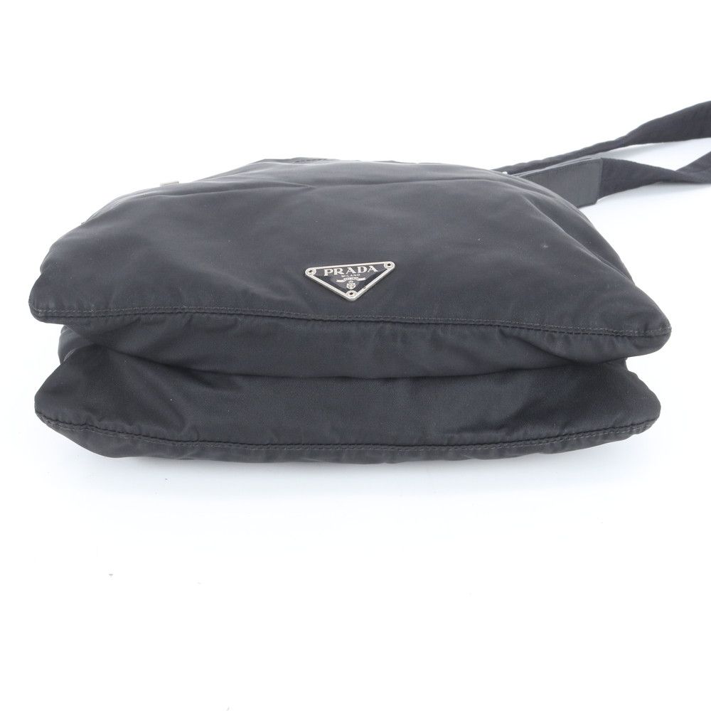 Prada Tessuto Nylon Triangle Logo Leather Shoulder Bag Crossbody Black — view 4