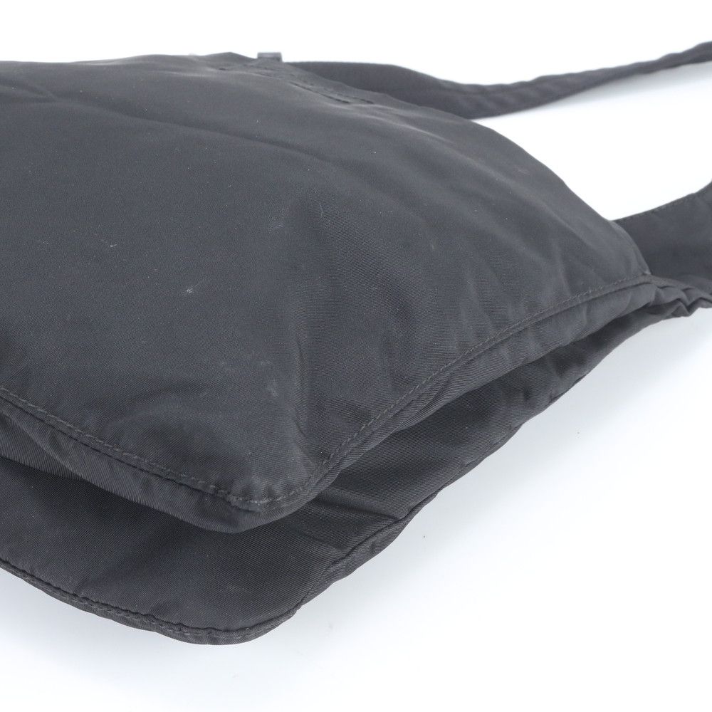 Prada Tessuto Nylon Triangle Logo Leather Shoulder Bag Crossbody Black — view 3