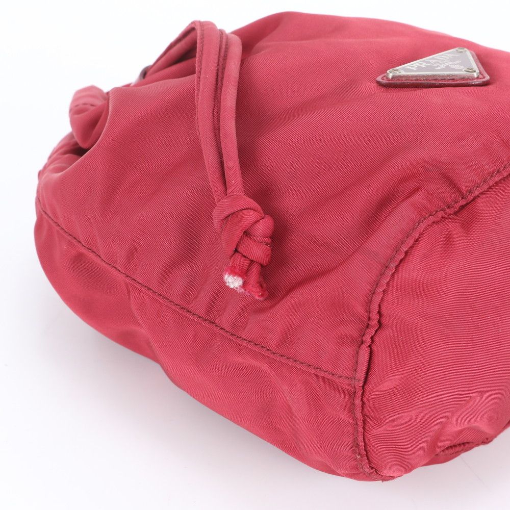 Prada Tessuto Nylon Triangle Logo Drawstring Leather Pouch — view 5