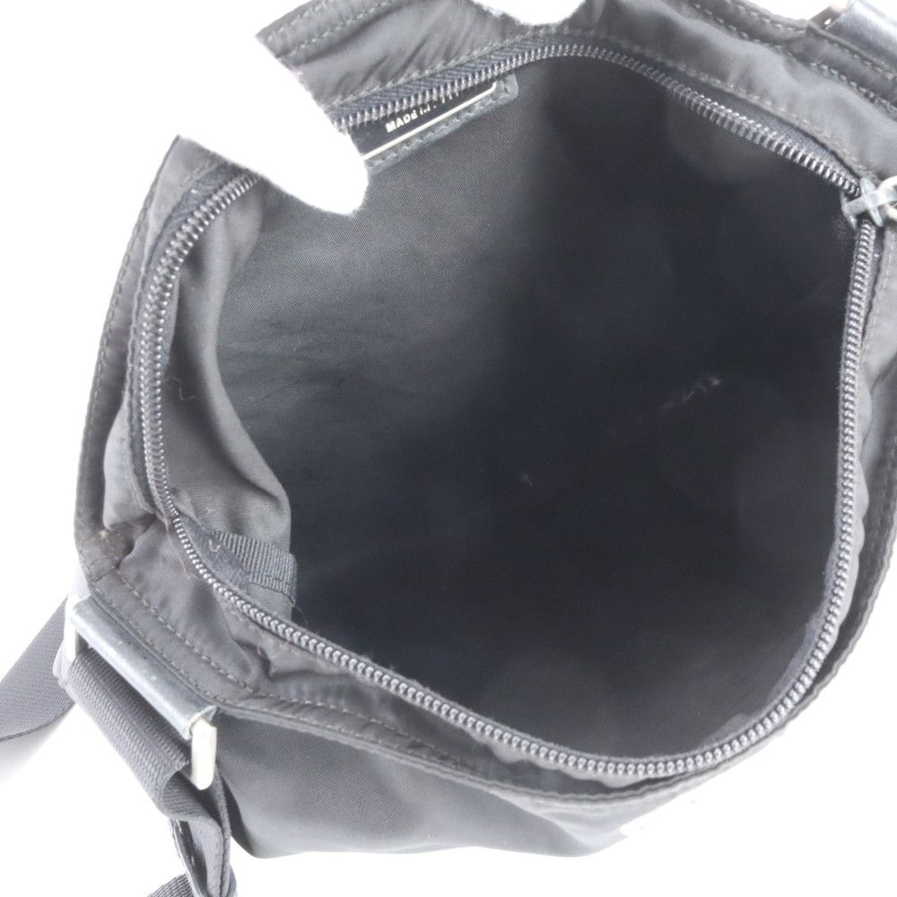 Prada Tessuto Nylon Triangle Logo Leather Shoulder Bag Crossbody Messenger Black — view 6