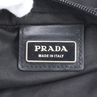 Prada Tessuto Nylon Triangle Logo Leather Shoulder Bag Crossbody Messenger Black — view 7