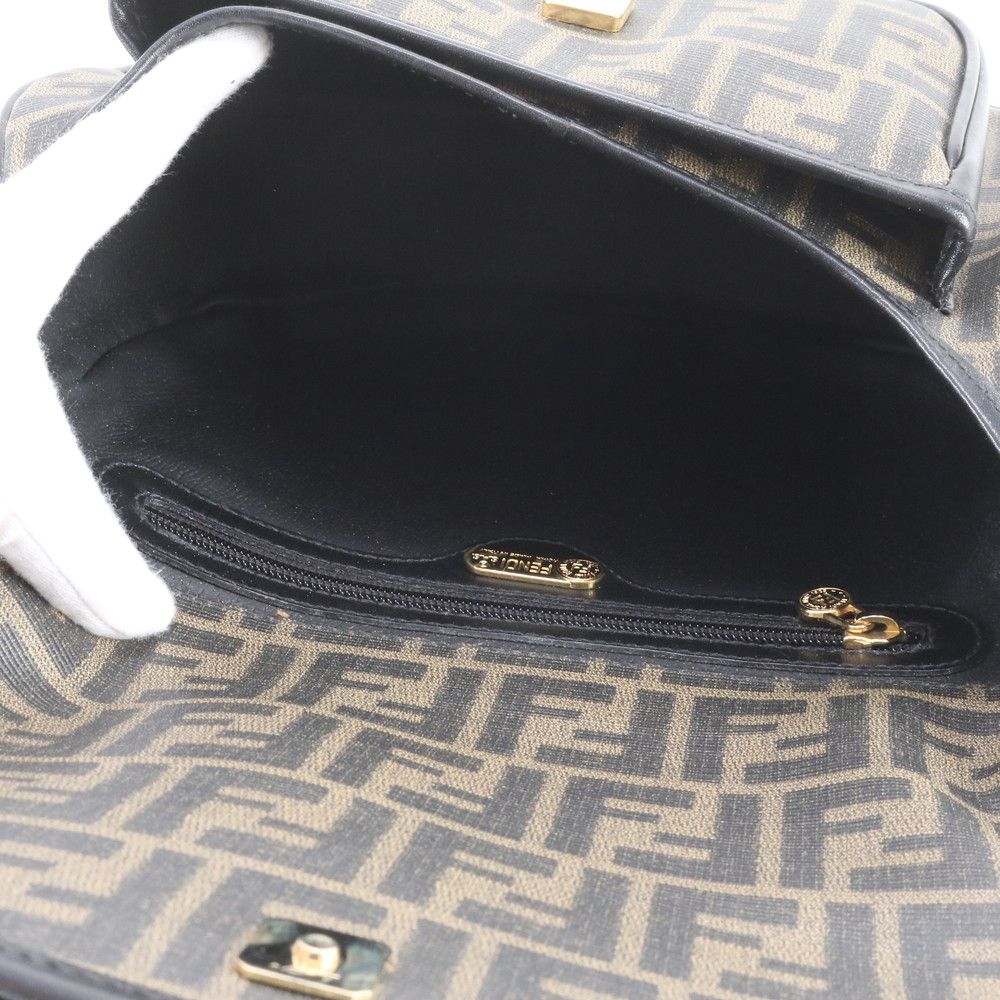 Fendi Vintage Zucca Leather Shoulder Bag Crossbody Black Hand — view 7