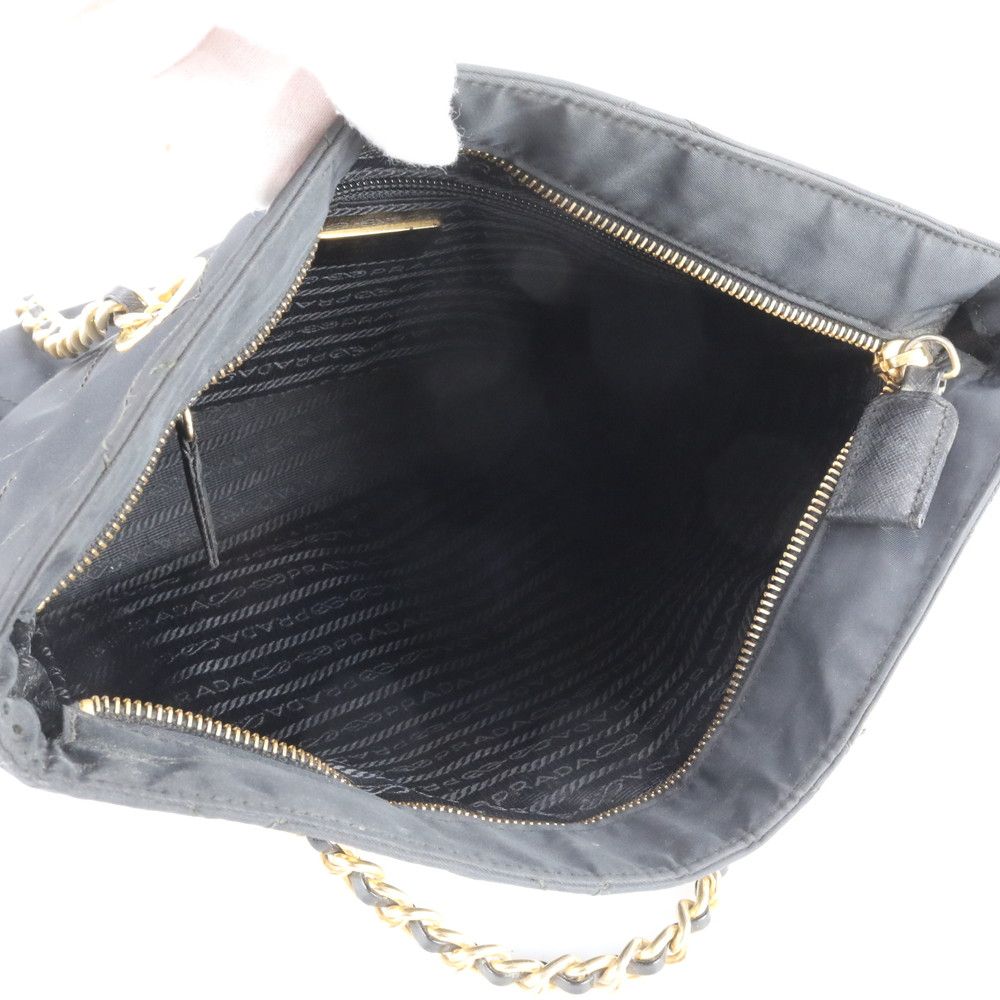 Prada Tessuto Nylon Quilted Triangle Logo Chain Shoulder Bag Black — view 6