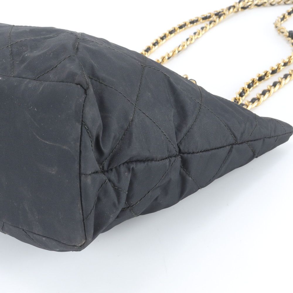 Prada Tessuto Nylon Quilted Triangle Logo Chain Shoulder Bag Black — view 3