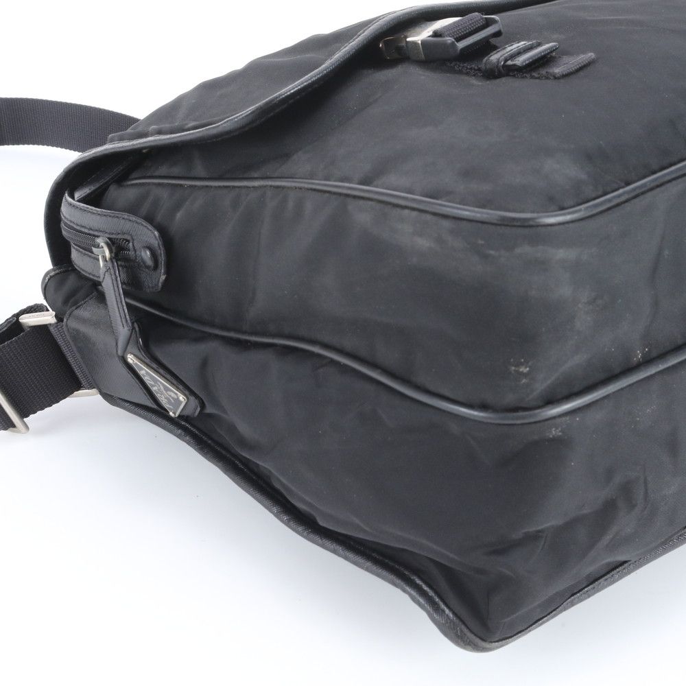 Prada Tessuto Nylon Triangle Logo Leather Shoulder Bag Crossbody Messenger — view 6