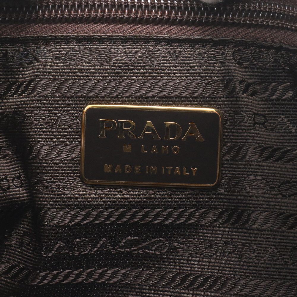 Prada Tessuto Nylon Logo Embroidery Tassel Handbag Tote Brown — view 8