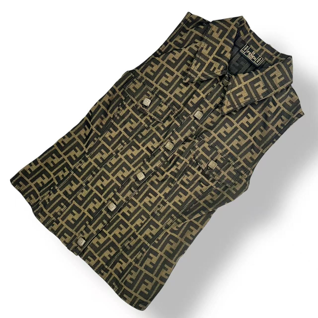 Fendi Set Sleeveless Top Trapezoid Skirt Zucca Pattern FF Logo 42 Brown — view 2