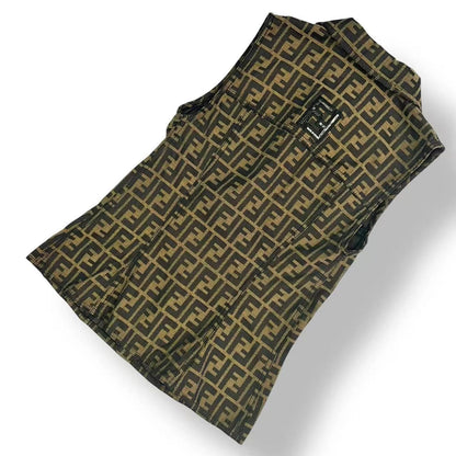 Fendi Set Sleeveless Top Trapezoid Skirt Zucca Pattern FF Logo 42 Brown — view 3