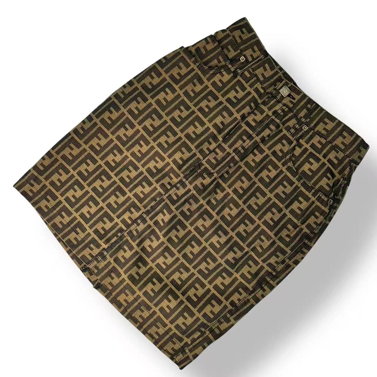 Fendi Set Sleeveless Top Trapezoid Skirt Zucca Pattern FF Logo 42 Brown — view 4