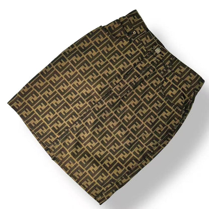Fendi Set Sleeveless Top Trapezoid Skirt Zucca Pattern FF Logo 42 Brown — view 4