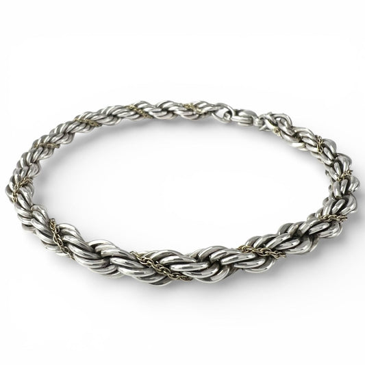 Tiffany & Co 925 18k Twist Stroke Chain Bracelet Silver Gold