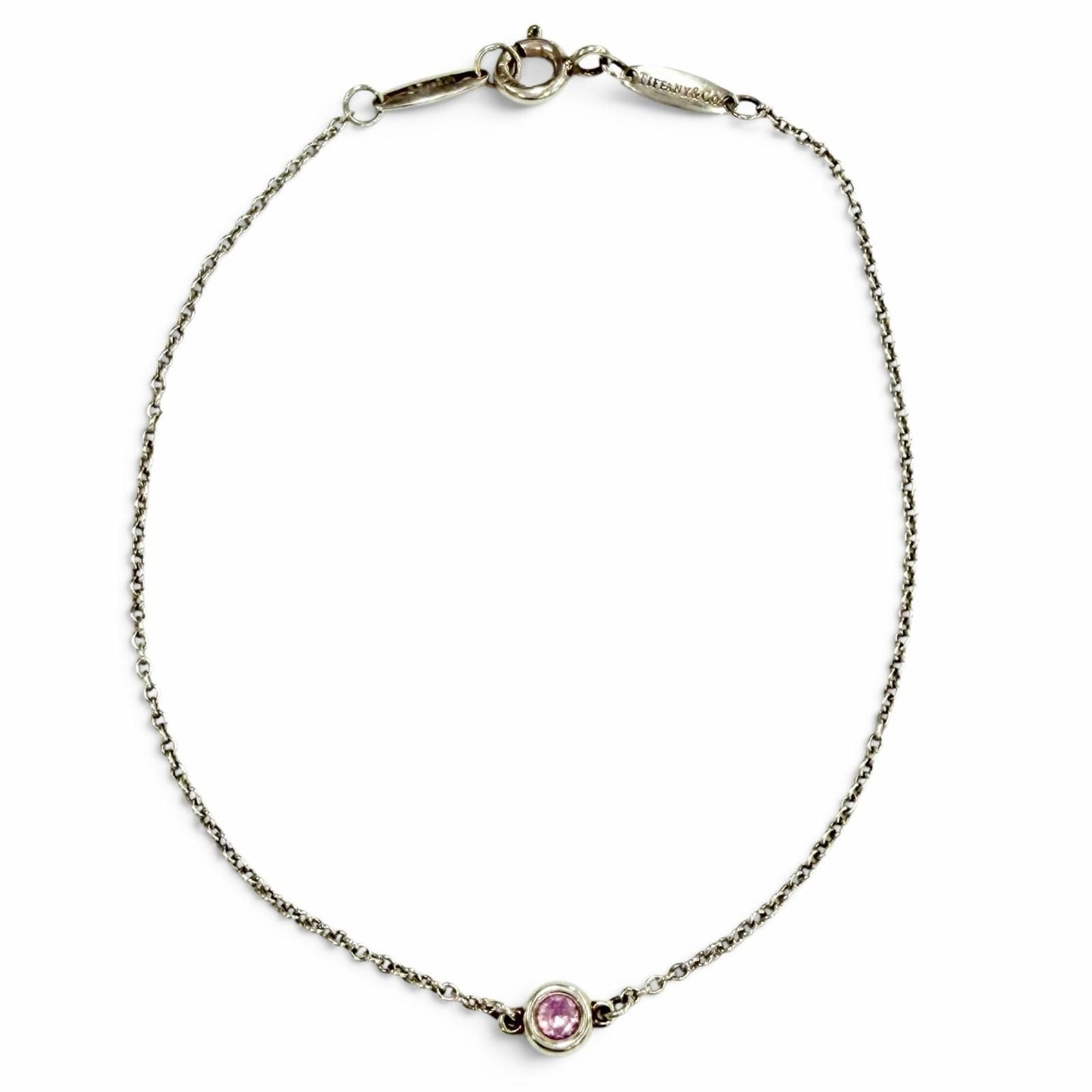 Tiffany & Co Elsa Peretti Color by the Yard Pink Saffiano Bracelet Silver