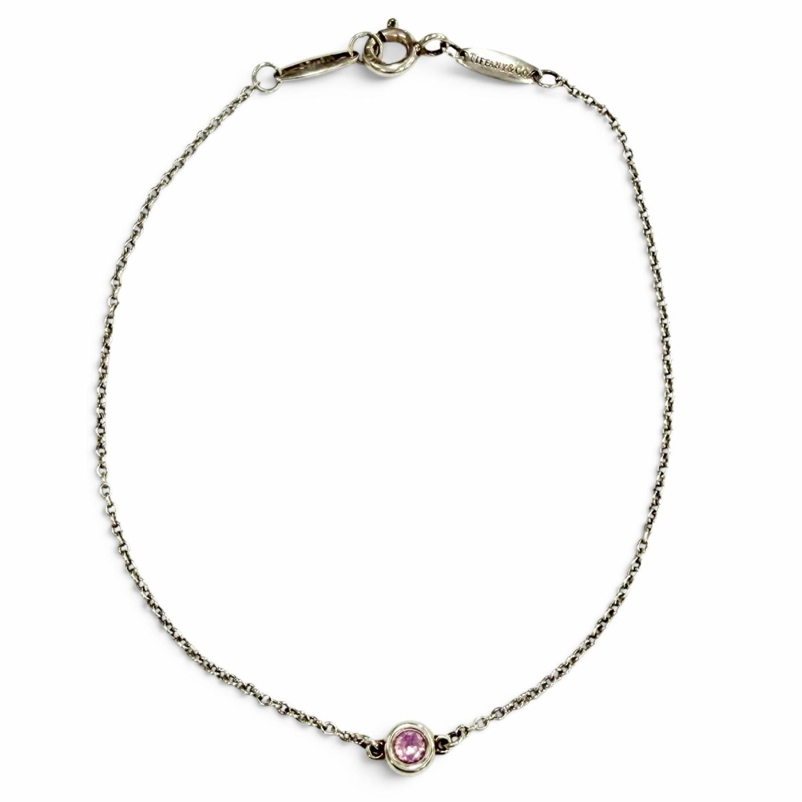Tiffany & Co Elsa Peretti Color by the Yard Pink Saffiano Bracelet Silver