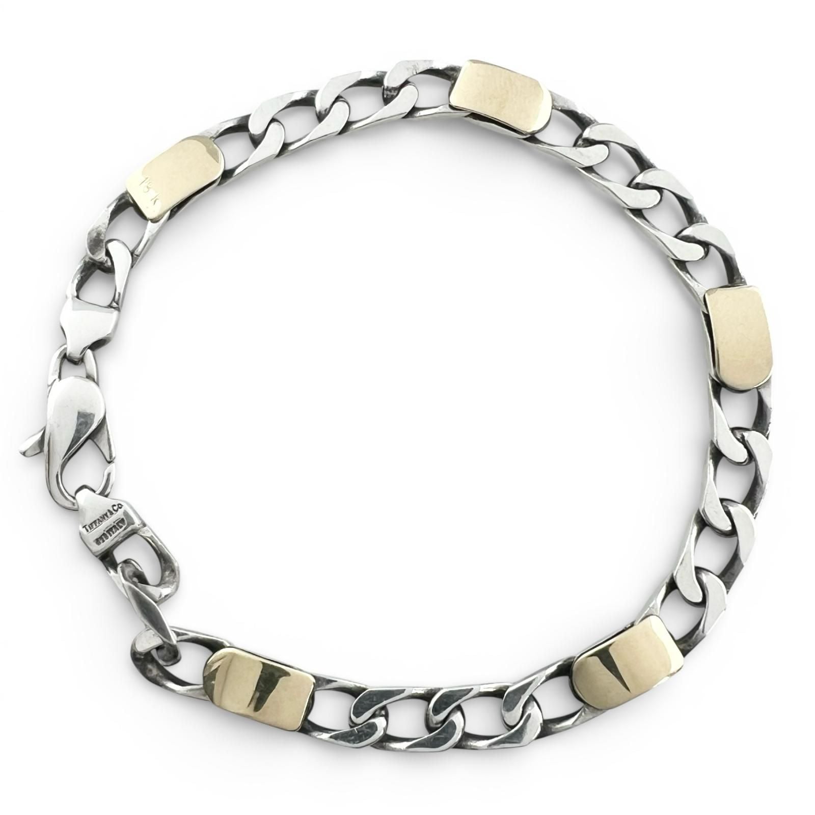 Tiffany & Co Vintage Figaro 18k Chain Bracelet Silver Gold — view 2
