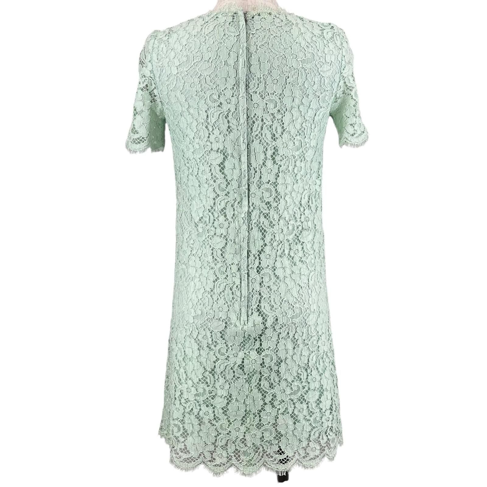 Dolce & Gabbana Full Lace Floral Short Sleeve Dress Lime Green 36 — view 2