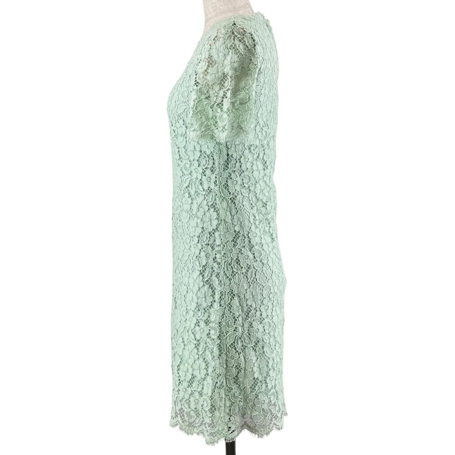 Dolce & Gabbana Full Lace Floral Short Sleeve Dress Lime Green 36 — view 5