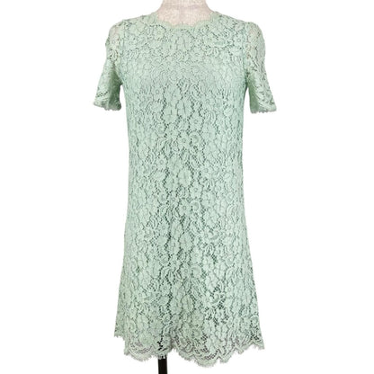 Dolce & Gabbana Full Lace Floral Short Sleeve Dress Lime Green 36