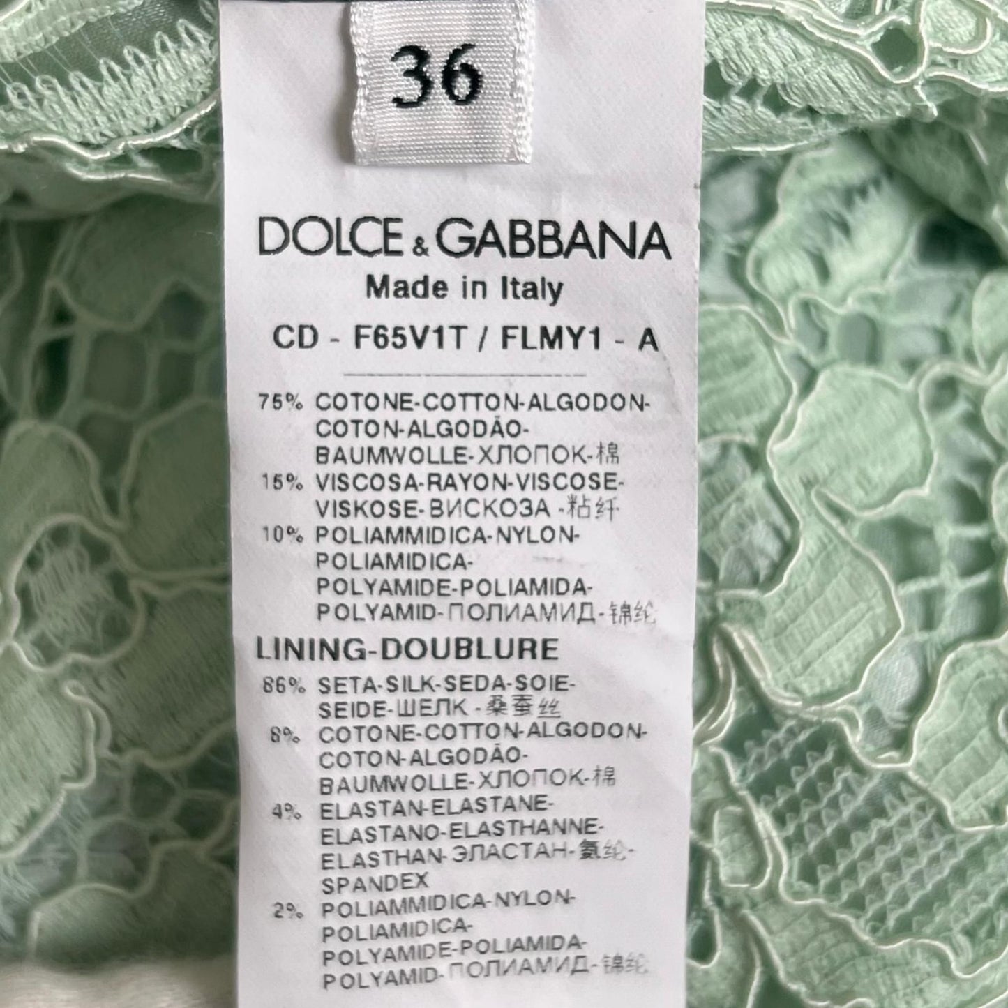 Dolce & Gabbana Full Lace Floral Short Sleeve Dress Lime Green 36 — view 7