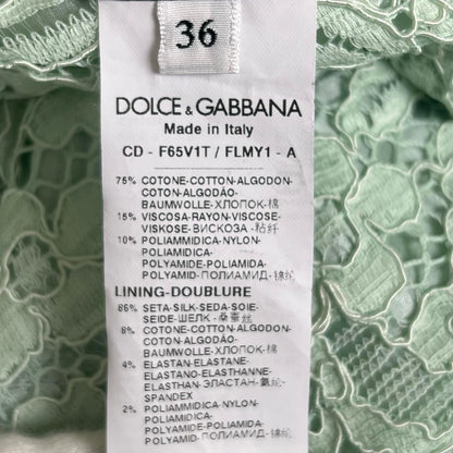 Dolce & Gabbana Full Lace Floral Short Sleeve Dress Lime Green 36 — view 7