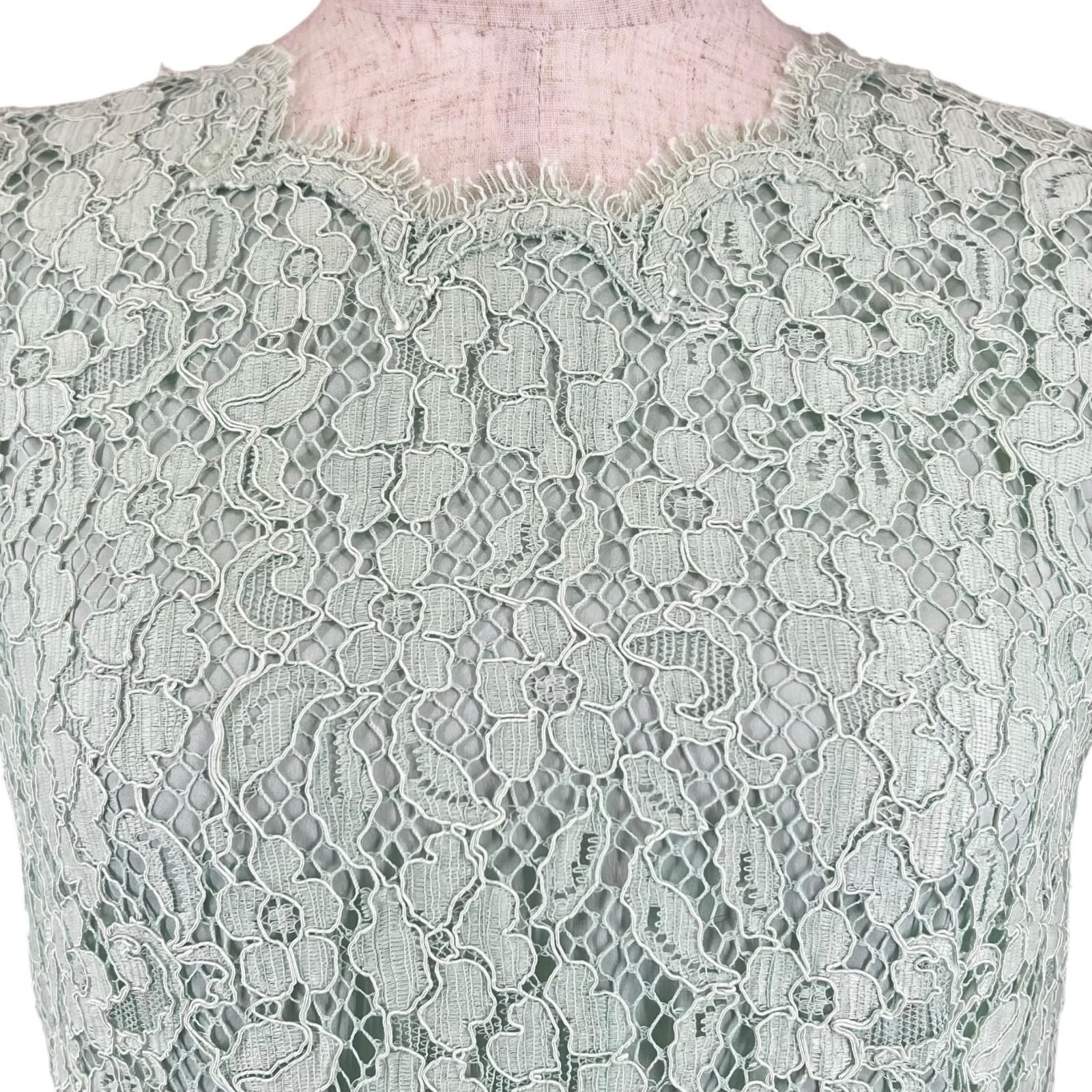 Dolce & Gabbana Full Lace Floral Short Sleeve Dress Lime Green 36 — view 4