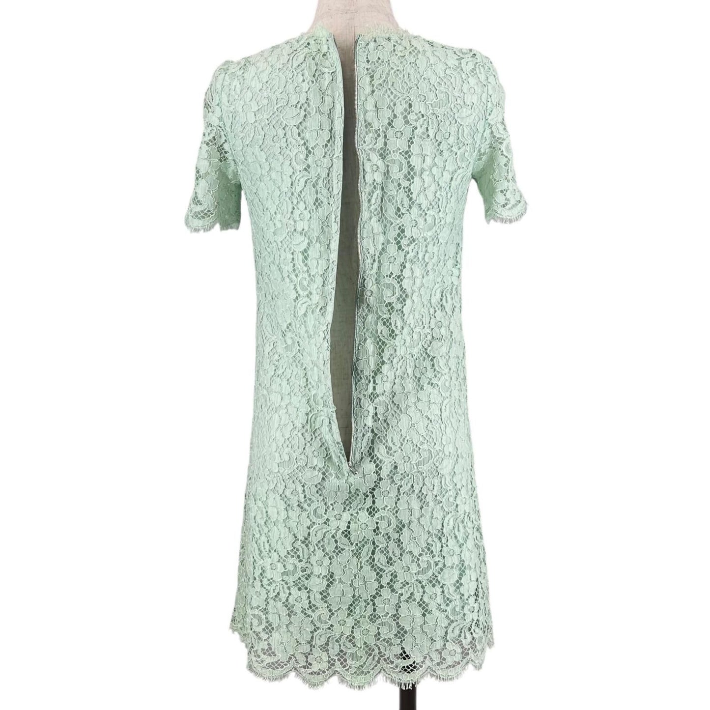 Dolce & Gabbana Full Lace Floral Short Sleeve Dress Lime Green 36 — view 3