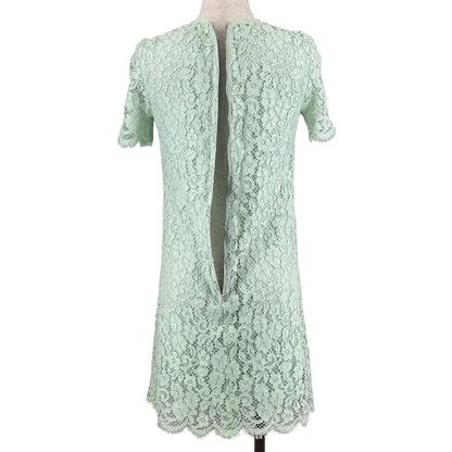 Dolce & Gabbana Full Lace Floral Short Sleeve Dress Lime Green 36 — view 3