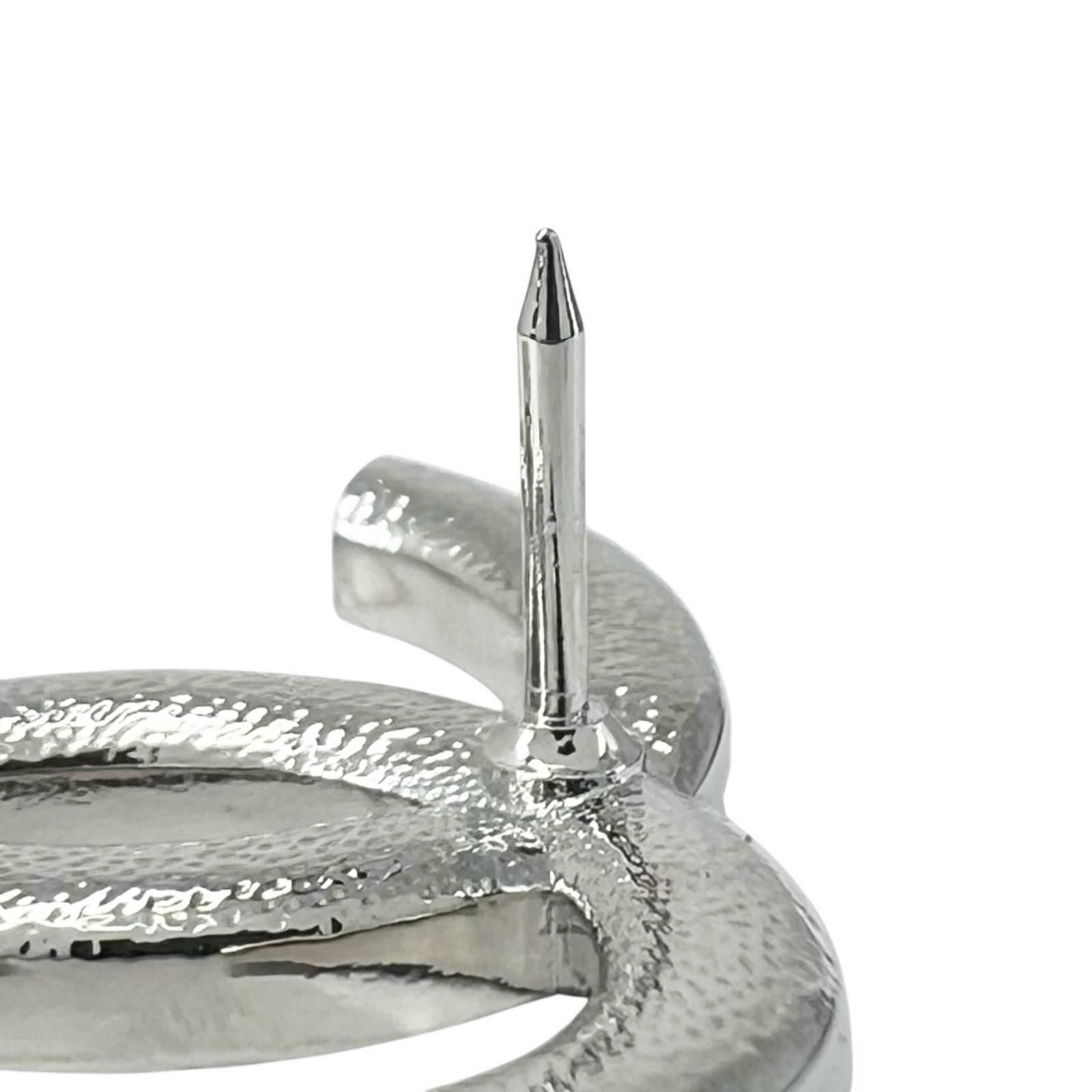 Chanel CC Logo Heart Rhinestone Pin Badge Brooch Silver — view 4